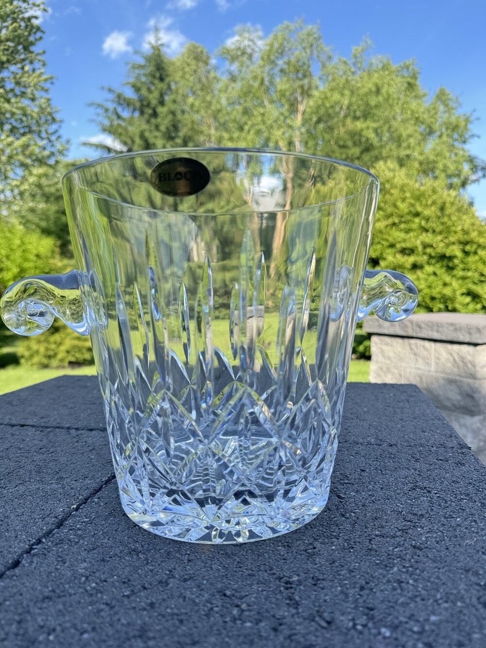 Block Crystal Olympic Large Ice Bucket / Wine Cooler 8 -1/4" Dia, 8 -1/2"Tall